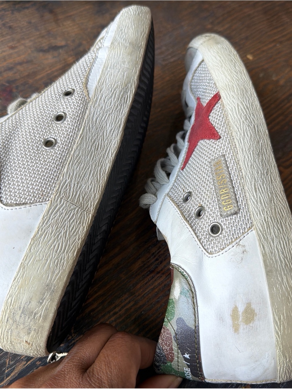 White leather silver mesh golden goose size 10